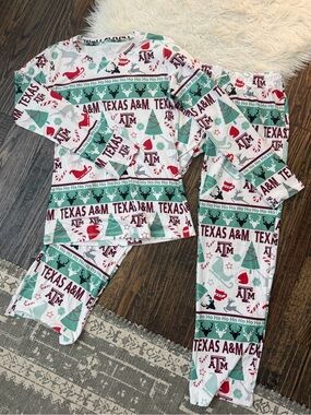 NWOT Texas A&M Holiday Pajama Set - White, Maroon & Green